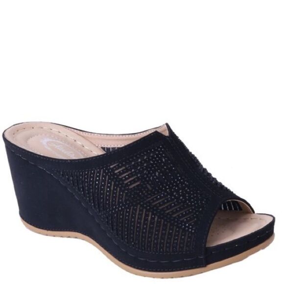 1 Left! Italina Tan Comfort Embellished Platform Wedge Heeled Sandal - Picture 4 of 7